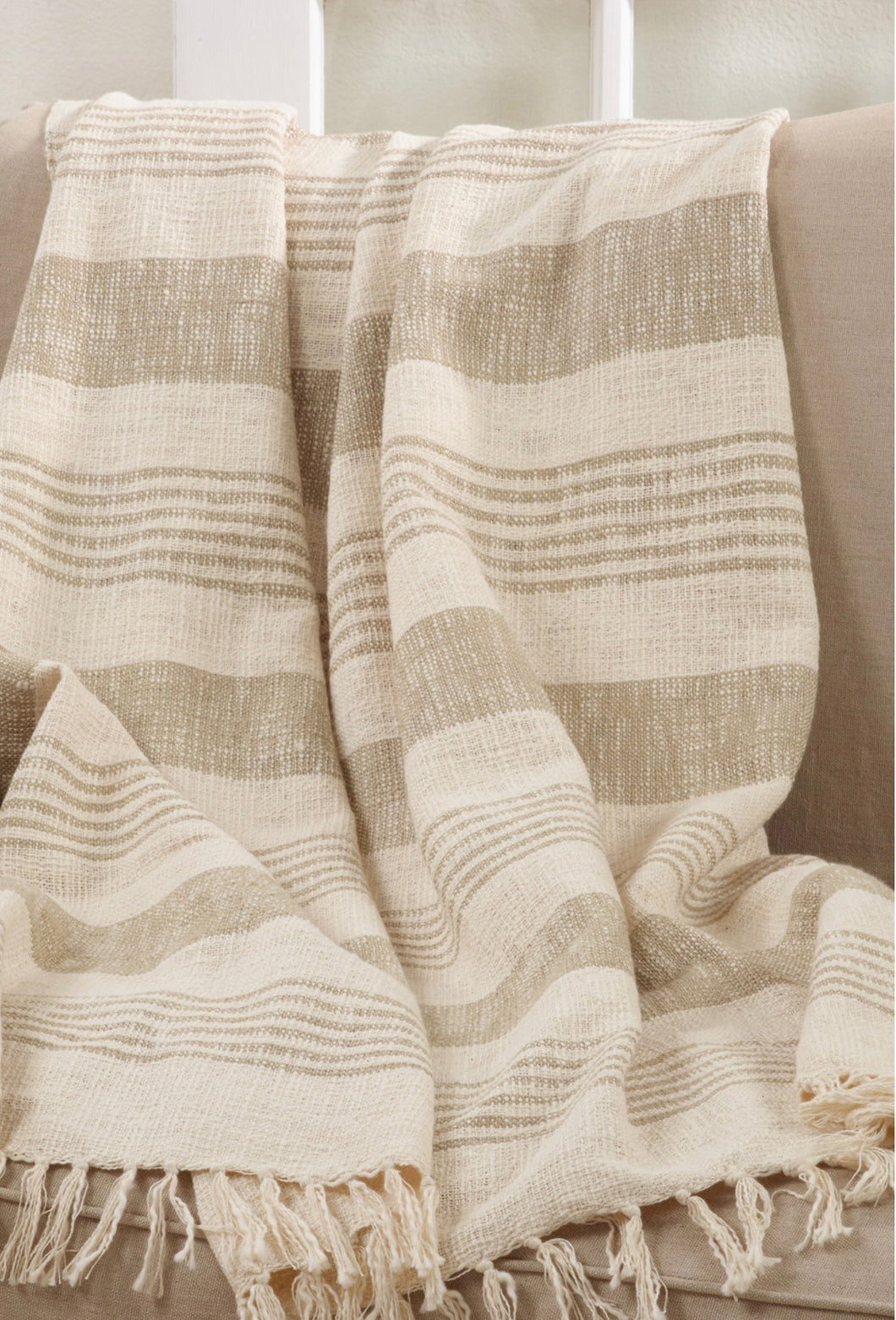 Frazada Rayada Crema con Beige