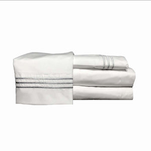 Sábana Blanca con Bordado Gris Plata